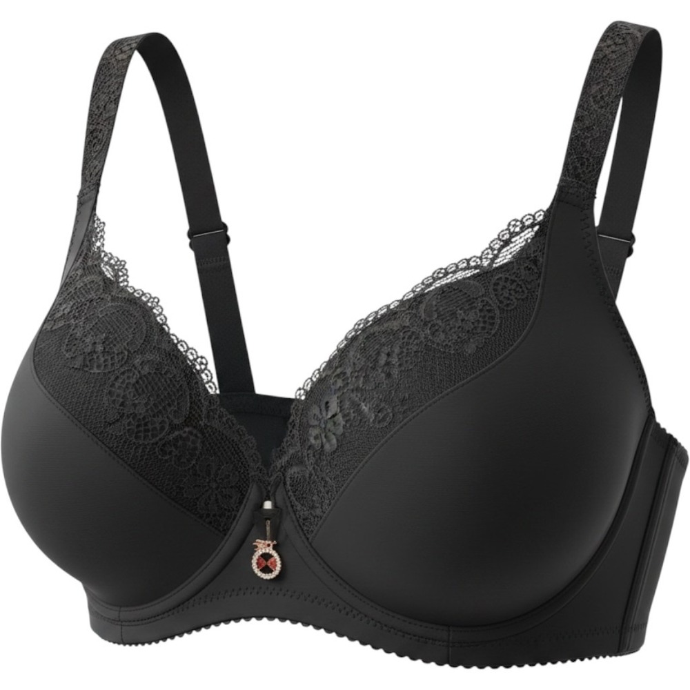 Womens‎ Black Lace Trim Full Coverage Bra with Heart Charm Size 36/80